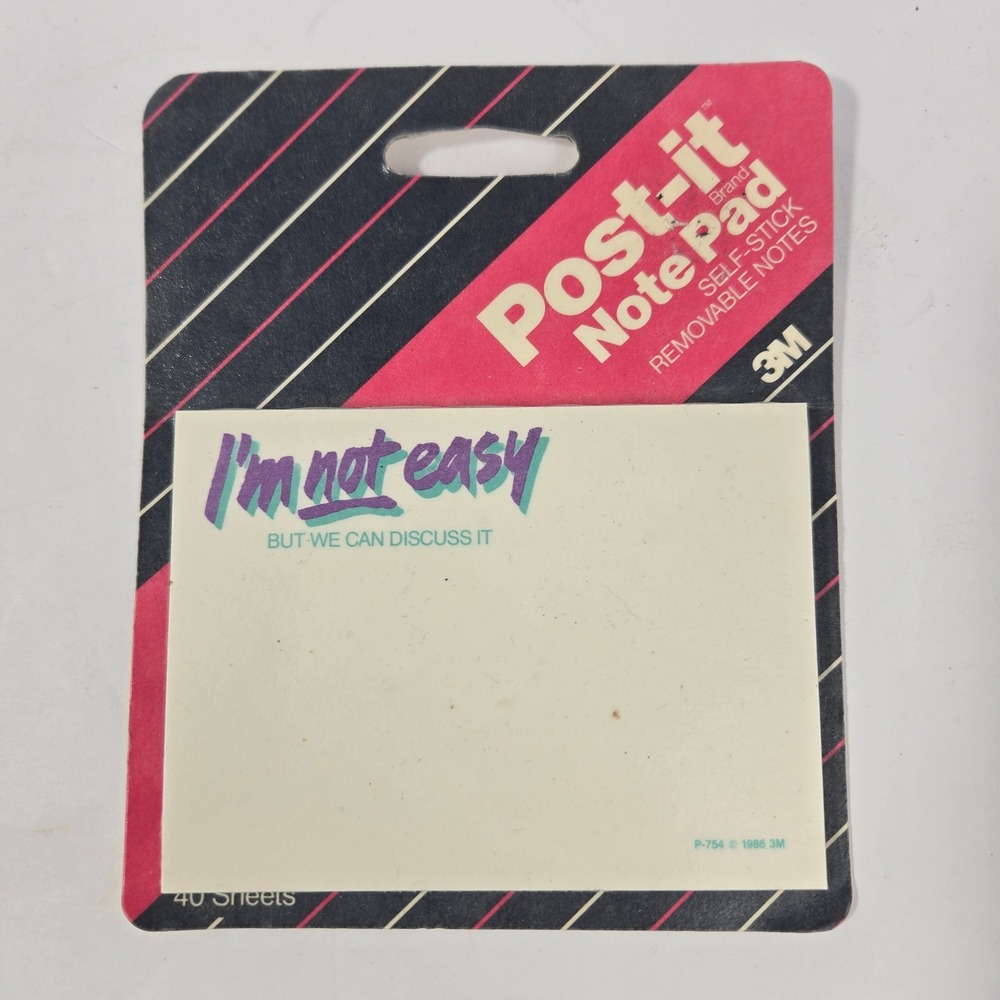 Vintage 1986 3M Post-it Note Pad Im Not Easy But We Can Discuss It Retro Novelty